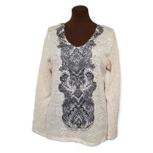 One World Knitted Printed Lace Long Sleeve Top Woman Size XL